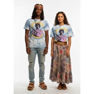 Authentic Hendrix Jimi Hendrix Tie Dye Graphic T-Shirt Blue White Large